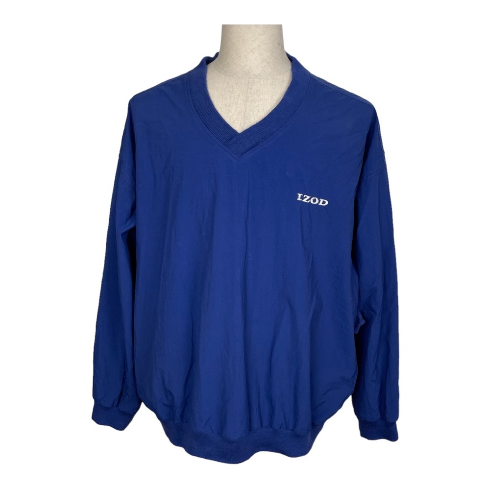 IZOD Blue V Neck Golf Nylon Pullover Windbreaker Jacket Shirt Mens Size L